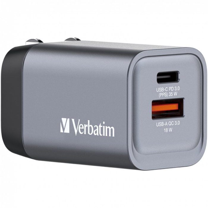 Verbatim GNC-35 Cargador de Pared GaN 35W con USB-C y USB-A Verbatim GNC-35 Cargador de Pared GaN 35W con USB-C y USB-A